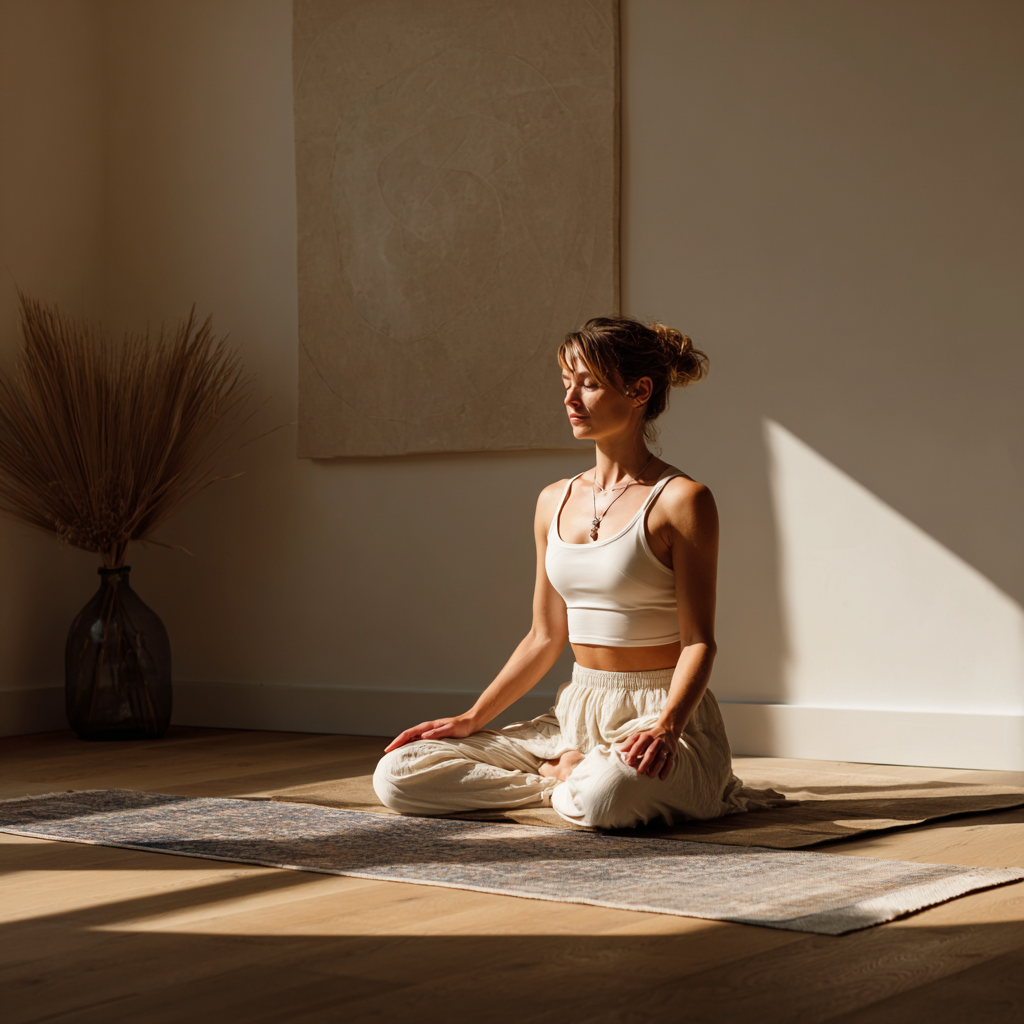 Femeie practicând yoga în natură